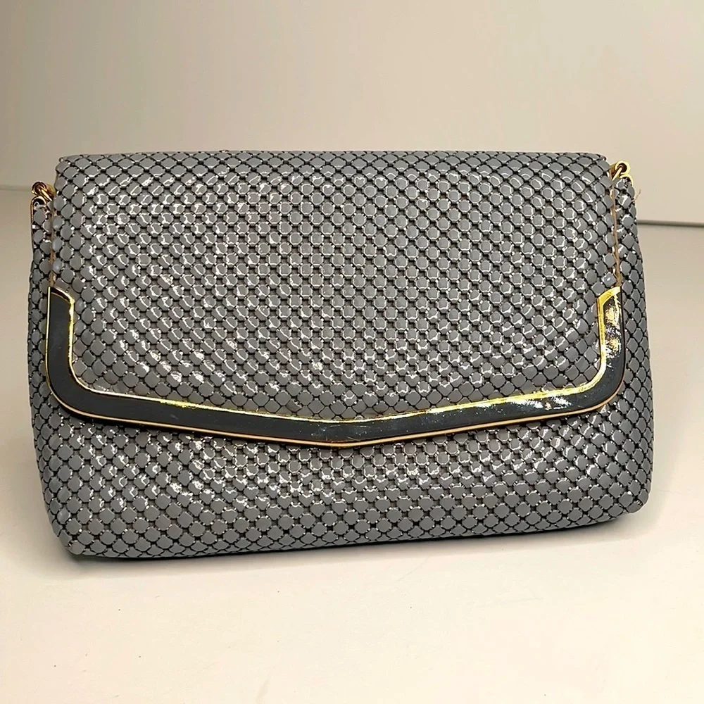 Vintage 70’s Silver Envelope Shoulder Clutch Metal Evening Bag